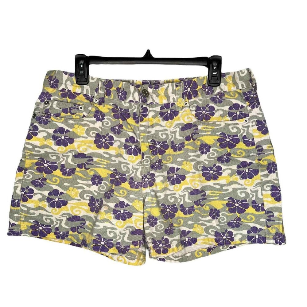 Levi’s vintage floral Jean Shorts Yellow & Purple Flower Print Hawaiian Size 16